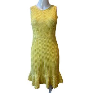 Karl Lagerfeld Womens Bodycon Dress Eyelet Stripe Crochet Ruffle Hem Yellow Sz 0